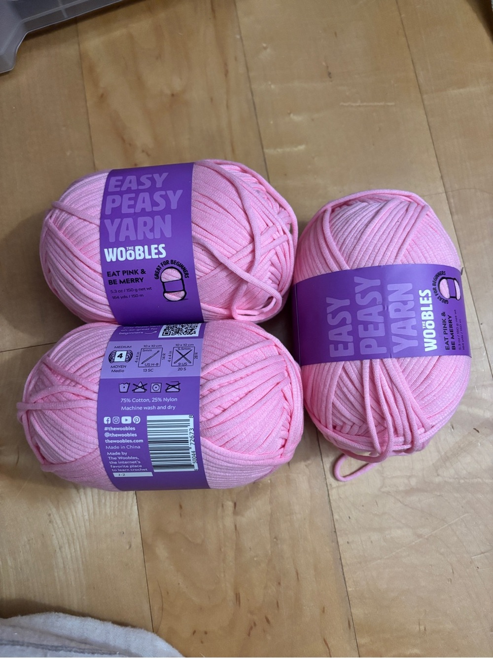 Woobles Easy Peasy Yarn Skeins — Pastel Pink (3-Pack)